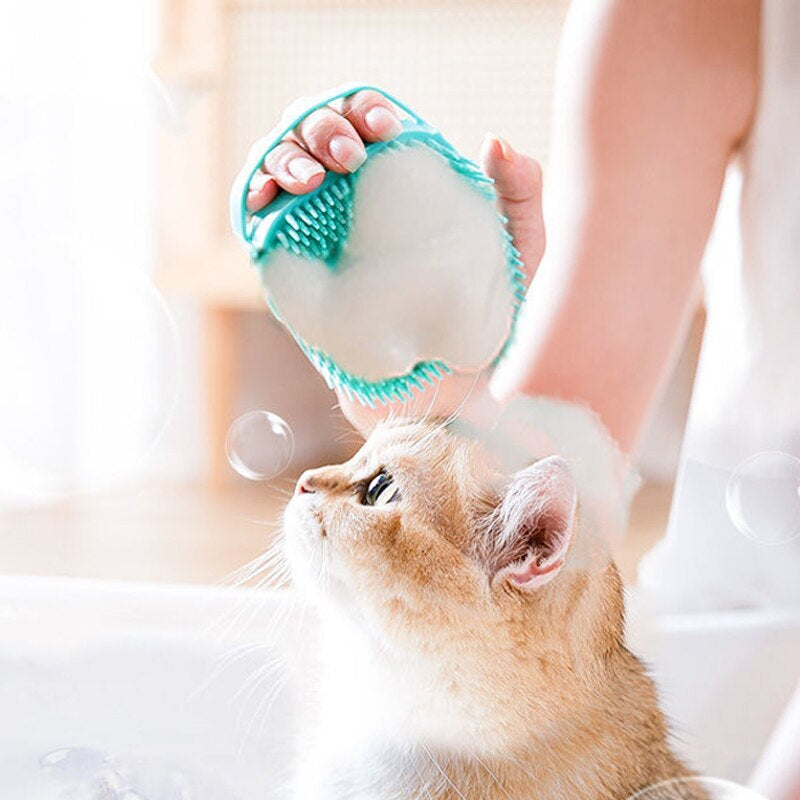 Pet Bathing Brush—an ergonomic silicone massager and grooming tool for dogs and cats